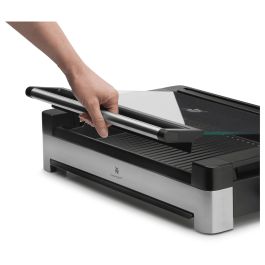 WMF Lono Tischgrill 0415430011 - Parrilla de Mesa Rectangular, Acero Inoxidable Negro, Aluminio, 2200 W, 600 x 413 mm, con Sensor y Bandeja