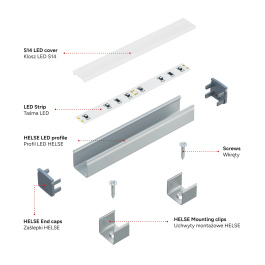 KIMERA HELSE Perfil Aluminio Anodizado Plata con Difusor Opal, Tapones y Clips Sujección 2,02 Metros