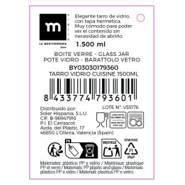 La Mediterranea Tarro Vidrio Cuisine 1500 ml 14 x 14 x 20 cm (8 Unidades)