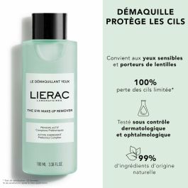 Lierac 4089A Desmaquillante de Ojos 100ml Líquido, 99% Natural, Elimina Maquillaje Waterproof y Larga Duración, Fortalece Pestañas
