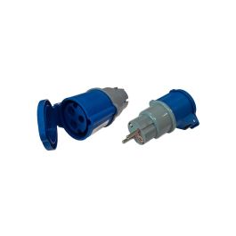 F-Line Adaptador Schuko Macho a CETAC Hembra 2P+T 250V 16A Uso Doméstico Industrial Azul/Gris IP44
