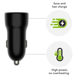 DBR CC18MOBL7104 Cargador de Coche USB-C y USB 30W, 2 Puertos, Alimentación por Encendedor, Negro