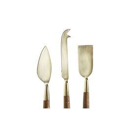 DKD Home Decor Tabla Cortar Acacia Inox Natural Dorado 46.5 x 17.7 x 2 cm Set 4 Piezas