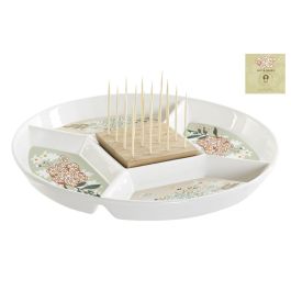 DKD Home Decor Bandeja Aperitivos Tradicional Gres y Bambú Verde Beige 23.5x23.5x3 cm Colección Ivy&daisy Apta Lavavajillas Precio: 11.88999966. SKU: S3041113