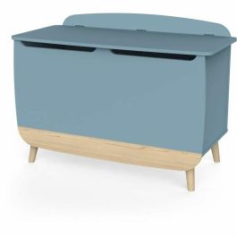 Caja para juguetes - FIRMIANA - Estilo escandinavo - Azul tormenta y madera natural - 82,4 x 39,1 x 58,9 cm - DEMEYERE