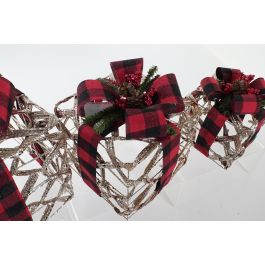 DKD Home Decor Árbol de Navidad Rojo Natural 25x30x25 cm Set de 3 Ratán LED Purpurina Regalo Navidad