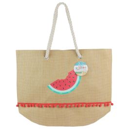 Jet Lag Bolsa Capazo Sandía Papel y Poliéster con Asas de Cuerda Ilustración Verano 50x20x38cm