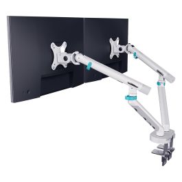 Digitus Soporte de Monitor Doble Abrazadera, 2 Pantallas hasta 35", 10 kg por Pantalla, 20 kg Total, Ajuste de Altura, Inclinación, 100x100 mm, Blanco