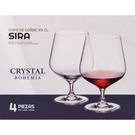 Bohemia Set de 4 Copas para Coñac Serie Sira, Capacidad 590 cc, Medidas: Ø 7.5 x 16 cm (6 Cajas)
