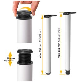 Emuca Lote de 4 patas para mesa, diámetro 60mm, H 830mm, Acero, Pintado blanco