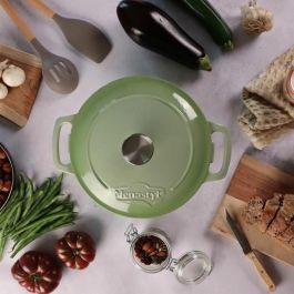 Menastyl 6020075 Cacerola Redonda de Hierro Fundido Esmaltado Verde 7 Litros