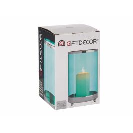 GIFTDECOR Base Vela Cristal Cilindro Azul Metal Plata 12.2x19.5x12.2 cm