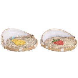 DKD Home Decor Cubreplatos de Seagrass Natural Multicolor 40x40x24 cm, Set de 2 unidades, Hecho a Mano con Diseño de Frutas, Surtido Aleatorio