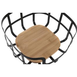 DKD Home Decor Frutero de Mesa para Cocina Cesta Frutas Acero y Bambú Colección Iron Black Básicos Negro Natural 24x24x12.7 cm
