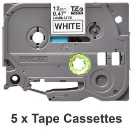 Brother TZe-231 Pack 5 Casetes de Cintas Originales Negro sobre Blanco 12mm x 8m para Impresoras P-touch