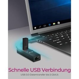 ICY BOX IB-HUB1419-LAN Hub USB-C y USB 3.0 con 3 Puertos USB 3.0 y Adaptador Gigabit LAN Negro de Aluminio