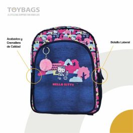 Hello Kitty Mochila Primaria Doble Compartimento, Gran Capacidad, Adaptable a Carro con Pom-Pom, 42x31x13.5cm
