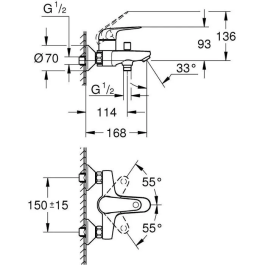 Grohe Mezclador Monomando de Baño/Ducha 24335001 Cromo Montaje en Pared Visto Swift