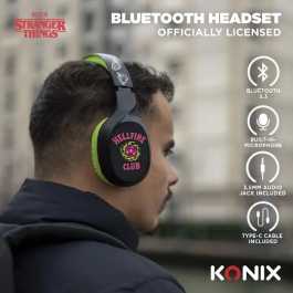 Konix Auriculares Inalámbricos Bluetooth 5.3 - Stranger Things - KON3328170000536 - Batería 30H - Micrófono - Negro/Amarillo para Smartphones y Tablets