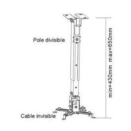 Sunne Soporte de Techo para Proyector Beamer PRO02, Plata, 43-65cm, 15°, Gestión de Cables, hasta 20KG