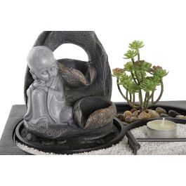 DKD Home Decor Fuente Oriental Buda Resina LED Negro Gris 2 Unidades 21 x 23 x 29 cm