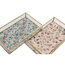 DKD Home Decor Bandeja Shabby Beige Verde Cristal Metal 14 x 4 x 24 cm (4 Unidades)