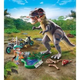 Playmobil 71524 T-Rex y Rastreador con Motocicleta y Remolque - Gran Set de Aventura Dino Tyrannosaurus Rex +4 Años