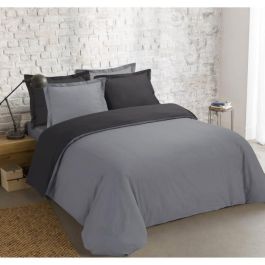 VISION Funda nórdica bicolor 100% algodón - 1 funda nórdica 220x240cm + 2 fundas de almohada 65x65cm - Gris oscuro / Gris claro VISION Funda nórdica bicolor 100% algodón - 1 funda nórdica 220x240cm + 2 fundas de almohada 65x65cm - Gris oscuro / Gris claro
