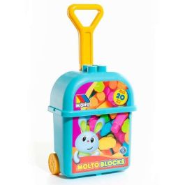 Carrito maleta trolley azul con 20 bloques. Carrito maleta trolley azul con 20 bloques.