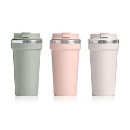 Kinvara Vaso Térmico con Tapa 450 ml Surtido 3 Colores Claros Gris, Rosa, Verde 9x18x9 cm (12 Unidades)