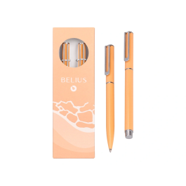 Belius Endless Summer Juego Bolígrafo y Roller Aluminio Naranja y Plateado Tinta Azul Caja Diseño 0,8 mm