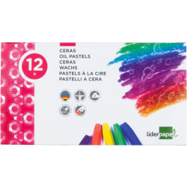Liderpapel Lápices de cera semi blanda, colores intensos, papel antimanchas, caja 12 unidades colores surtidos