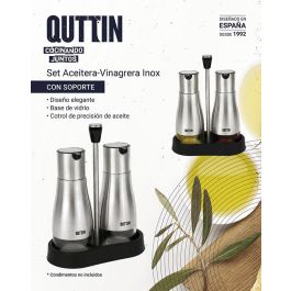 Quttin Set 2 Aceiteras Inoxidables con Soporte - 9.5 x 23 x 17.8 cm (12 Unidades)