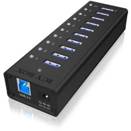ICY BOX IB-AC6110 Hub USB 3.2 Gen 1 de 10 Puertos Tipo-A, Aluminio, con Fuente de Alimentación, 5000 Mbit/s, Negro