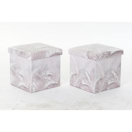 DKD Home Decor Caja Plegable Tropical de Almacenamiento Gris de PU 34x34x34 cm, Juego de 2 Unidades, Colección Bestone