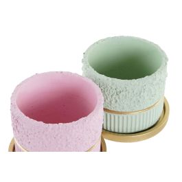 DKD Home Decor Maceta Set de 2 Piezas Cemento Rosa Verde 20 x 16.5 x 20 cm