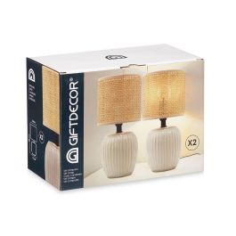 Set 2 Lamparas Sobremesa Blancas Rayas Giftdecor 29X21CM (6 Unidades) Set 2 Lamparas Sobremesa Blancas Rayas Giftdecor 29X21CM (6 Unidades)