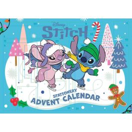 PYRAMID Calendario Adviento Stitch Disney 24 Sorpresas Papelería Lápices Bolígrafos Gomas Reglas Sacapuntas Packaging Ilustrado