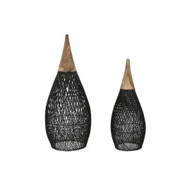 DKD Home Decor Pantalla Item Home Negra Hecha a Mano de Bambú y Teca, 35x35x85 cm, Set de 2. Colección Lamps 2c 24. Precio: 289.59000059. SKU: B13LQXMZ8D