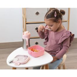 Caja Almuerzo Rosa Con Cuchara Gris
