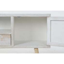 DKD Home Decor Mueble TV Tropical Decapé Madera y Bambú Blanco Colección Whitepalm con Palmeras 140x40x51 cm, 1 Cajón y 2 Puertas