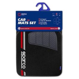 Sparco Alfombra Moqueta Corsa Roja SPCF508RD con Logo y Franja Roja de Goma, Juego de 4 Unidades, Universales, Antideslizantes, Fáciles de Limpiar