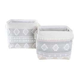 DKD Home Decor Cesta Boho Gris Blanco Algodón Set 2 Piezas 35x40x45 cm