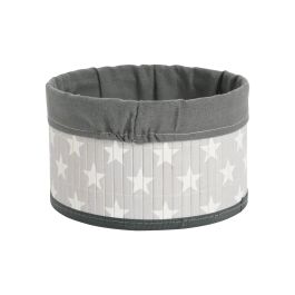 DKD Home Decor Cesta Tradicional Gris Blanco 30x17x30 cm Bambu Poliester Algodon MDF Estrellas Set 4 Piezas