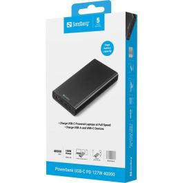 Sandberg Batería Externa Powerbank 40000 mAh USB-C PD 127W de Aluminio, Carga Ultra Rápida para Portátiles y Dispositivos USB-A/C