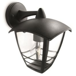 Philips Aplique Exterior Creek Tipo Farol Negro E27 Máx. 60W IP44 Luz Hacia Abajo, de Aluminio, para Pared, sin Bombilla - 24 cm Altura