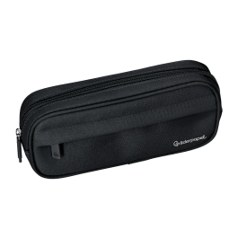 Liderpapel Estuche Portatodo Classic Ovalado Negro, 2 Cremalleras con Bolsillo Delantero, 210x90mm