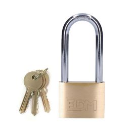 Edm Candado de latón arco largo dorado/cromado 60x20x46 mm con 3 llaves