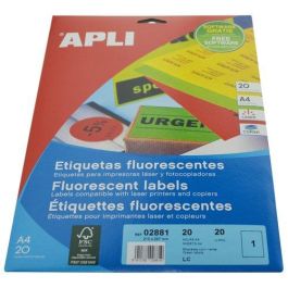 Apli 02881 Etiquetas Adhesivas 210x297 mm, Láser/Fotocopiadora, Permanente, DIN A4, Verde Fluorescente, 20 Hojas Precio: 11.68999997. SKU: S8400924