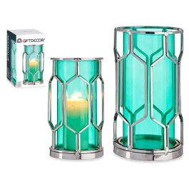 Base Vela Cristal Azul Metal Plata Giftdecor 11.5x19.5x11.5 cm (8 Unidades) Precio: 76.68999965. SKU: S3609628